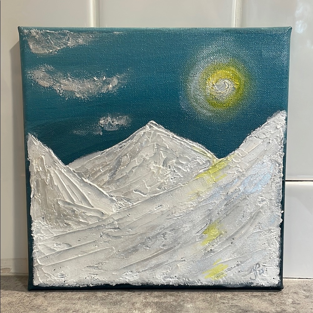 Minimalist Abstract Textureddd Shimmering Mountain Painting Canvas 8x8 in